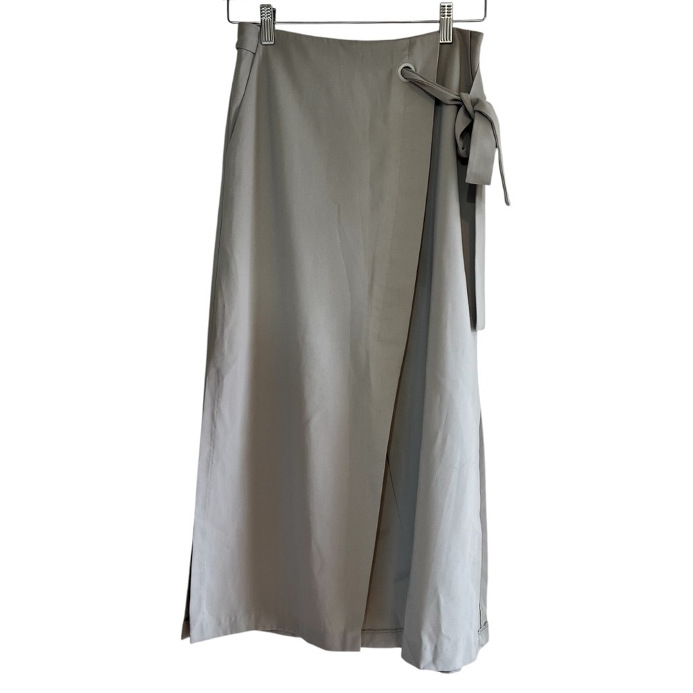 Oak + Fort wrap midi skirt with side slits & tie waist Sz 2 excellent condition